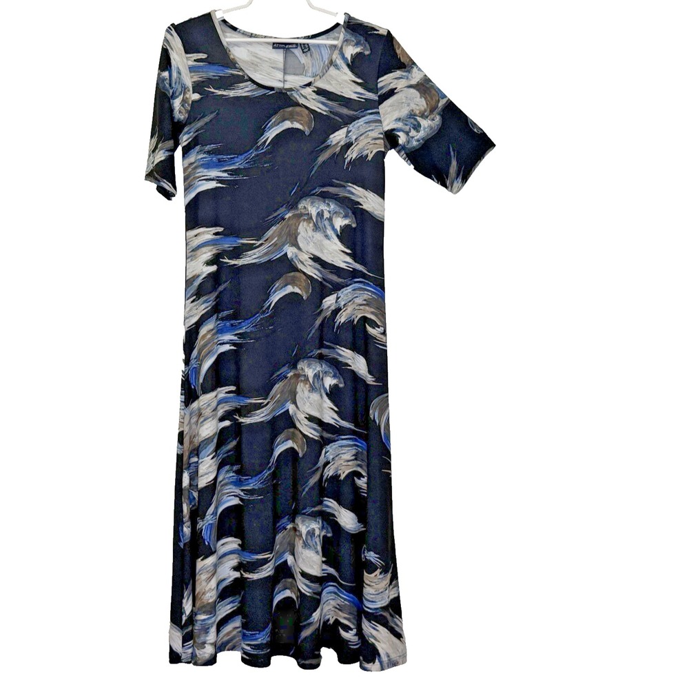 Attitudes by‎ Renee Maxi Dress Size MP Black All Over Print Short Sleeve Jersey